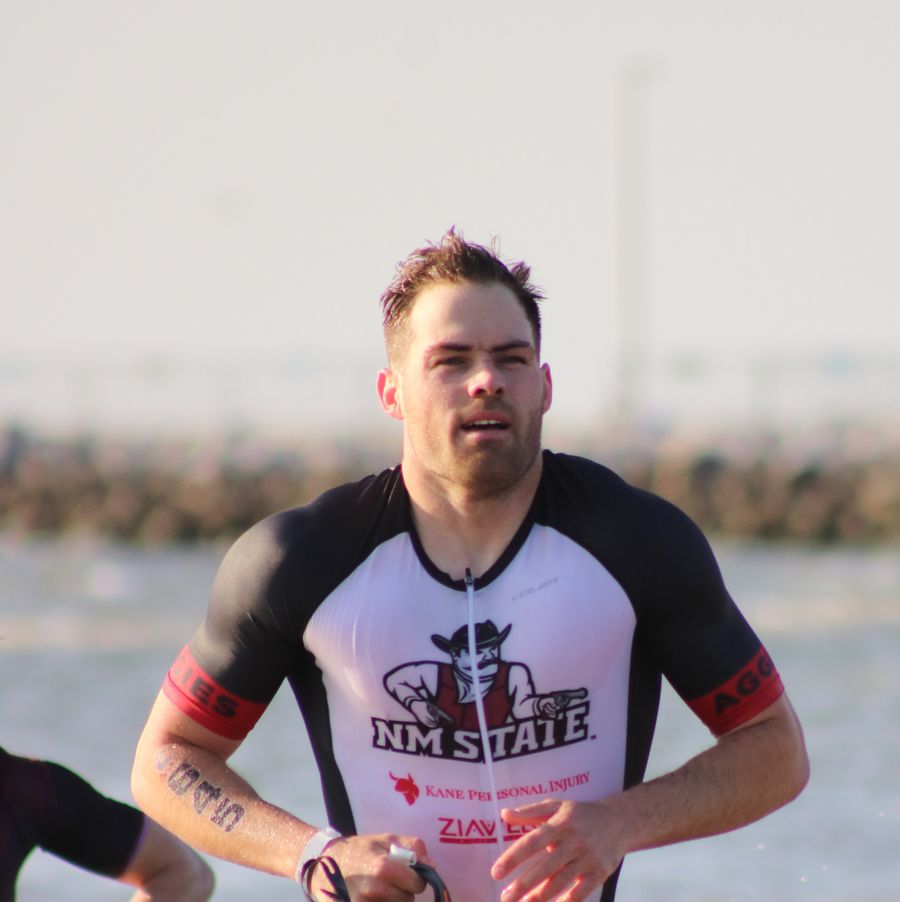 Kyle exiting the ocean swim at gulfport